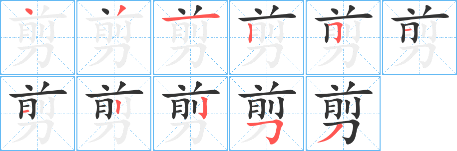 剪字笔画写法