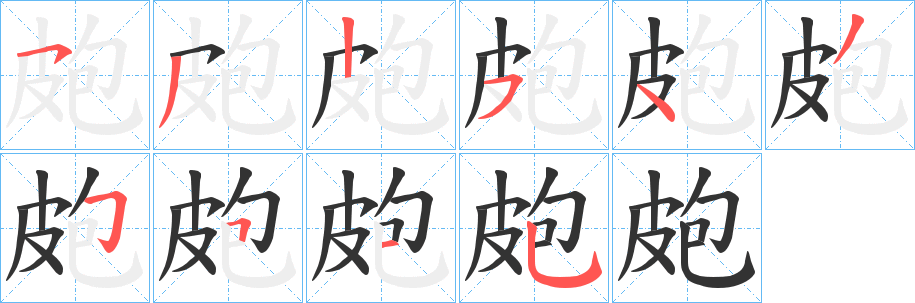 皰字笔画写法